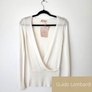 Guido Lombardi Made in Italy Designer Extrafine Knit Cardigan in Ivory,  Size M